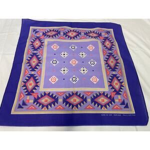Vintage 70s 80s Purple Pastel Geometric Aztec Print Bandana Wamcraft USA